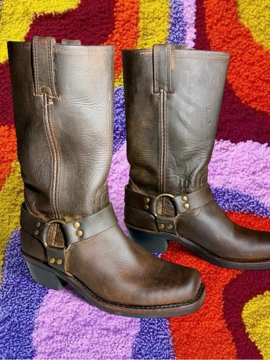 FRYE Women’s Brown Leather Harness Boots - Picture 1 of 7